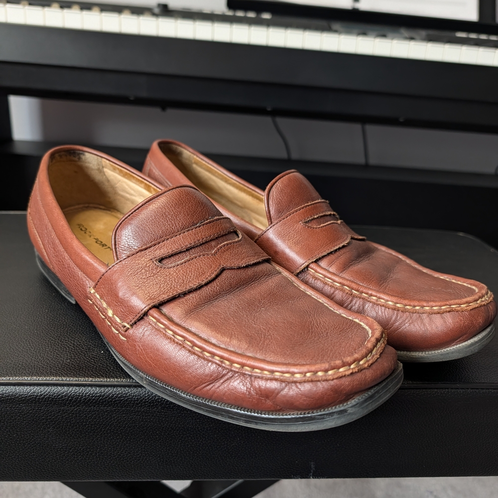 Rockport Men’s Brown Leather Penny Loafers 11W Wide Comfort Dress Shoes